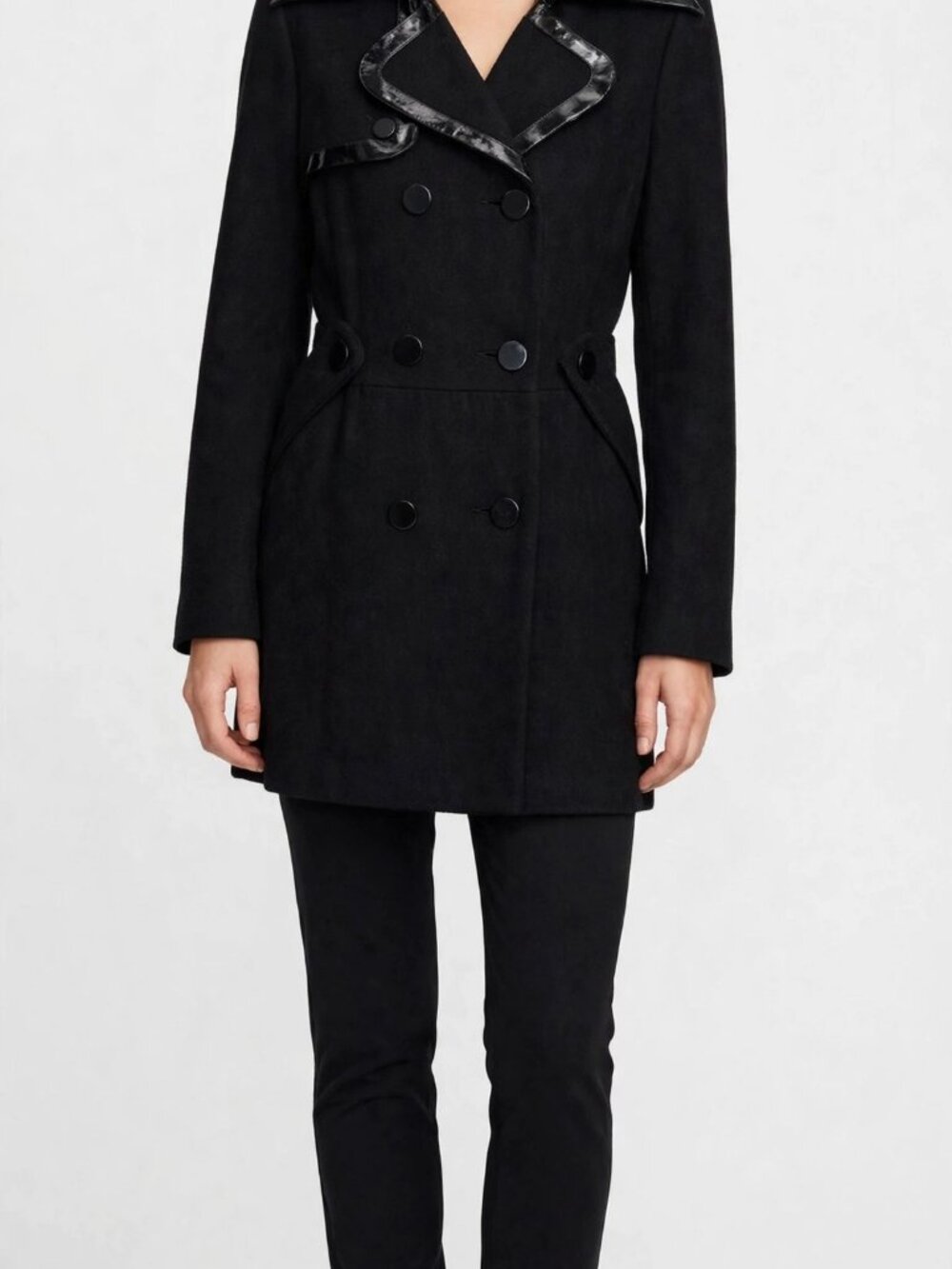 bebe Size S Black Double-Breasted Trench Coat